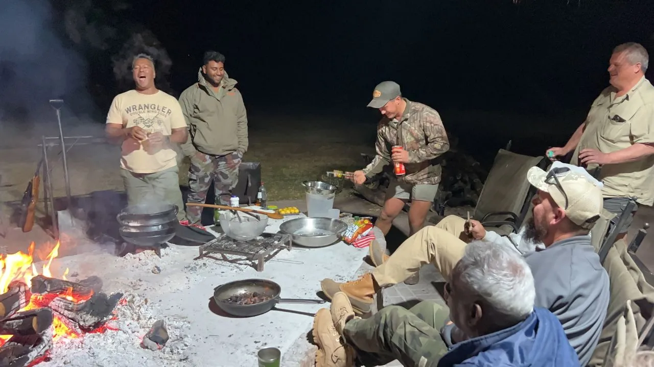 Camp fire with the crew after a day's hunting